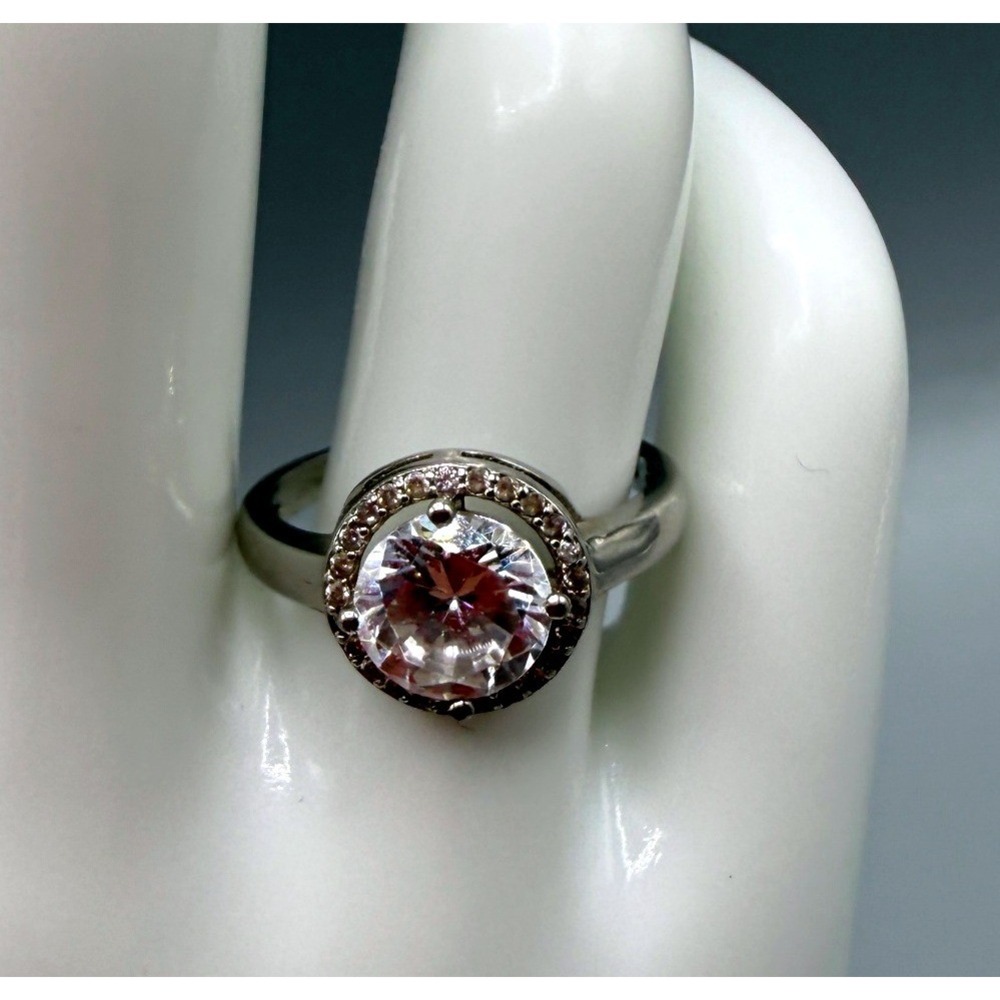Sterling Silver 925 Round Halo Cubic Zirconia? Ring Size 7.5 Clear Stone 3.34g